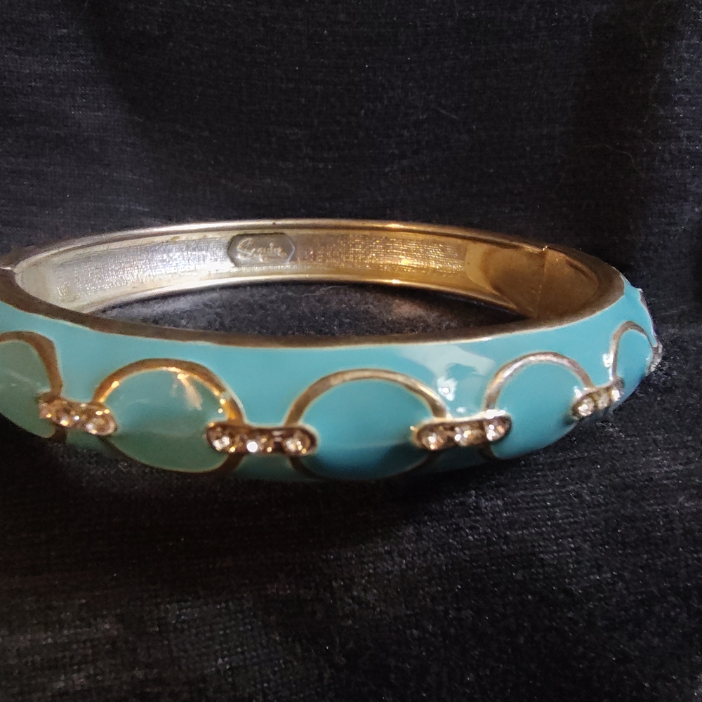 Sequin Beand Turquoise and Gold Enameled Bracelet With Diamond  Accents